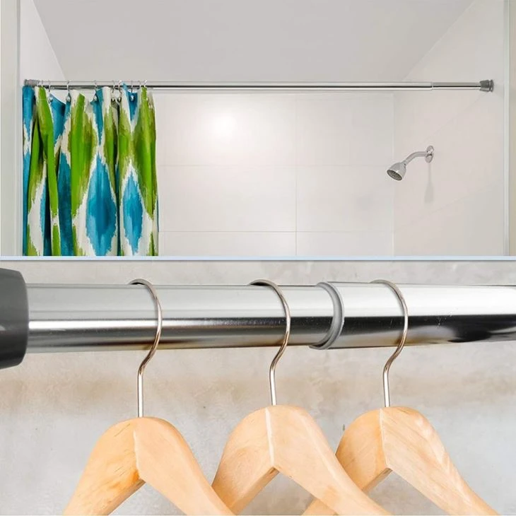 Rust Polished Chrome Adjustable Tension Shower Curtain Rod Poles